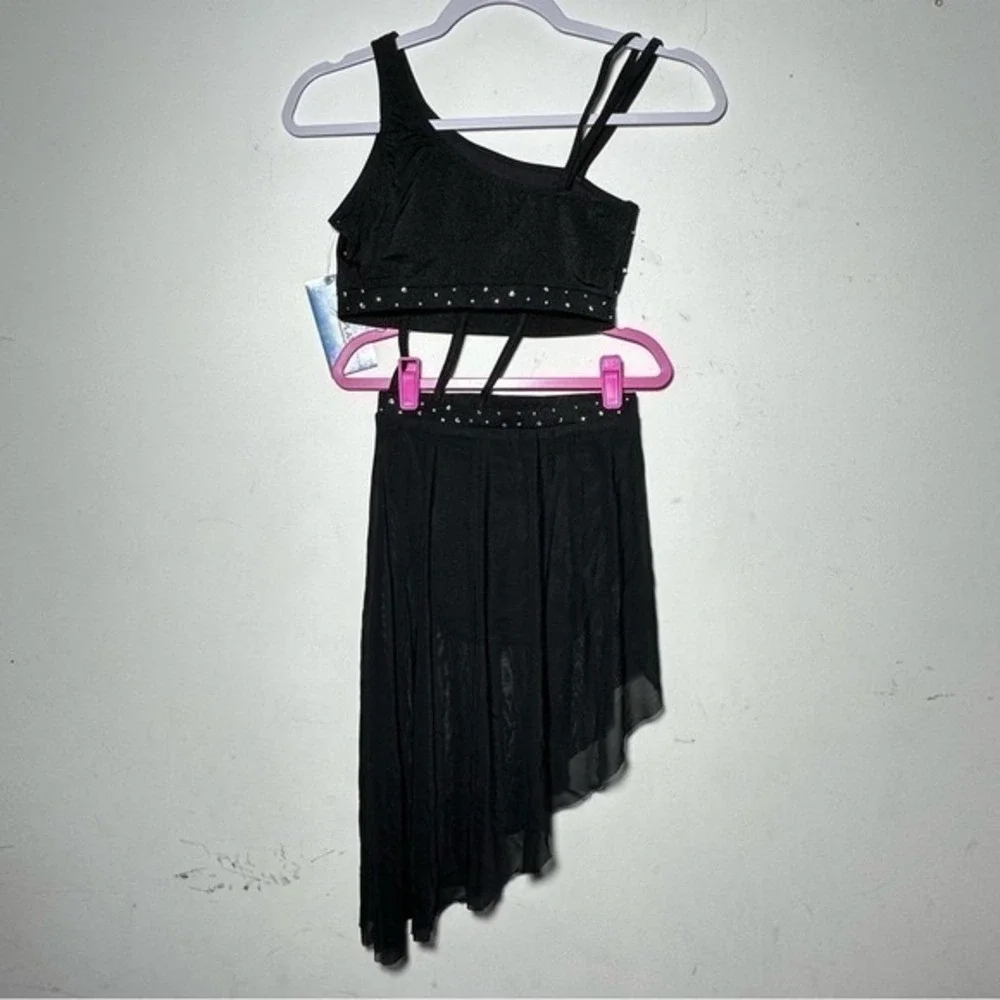 CM Double Platinum Girls Harmony Asymmetrical Dress  Black dance dancewear‎